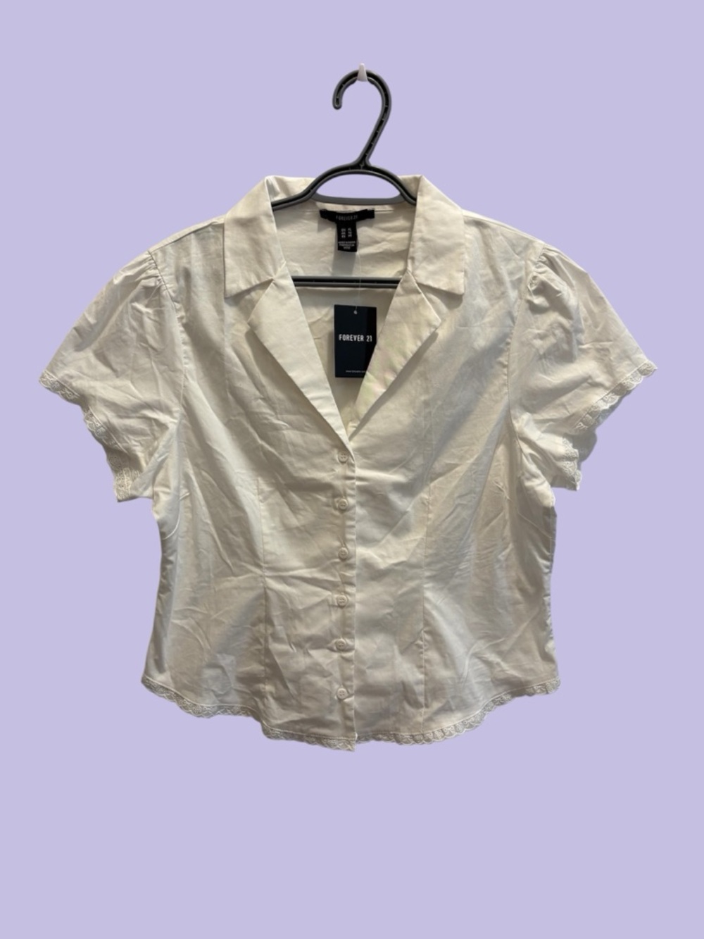 NWT Forever 21 White Short-Sleeve Button Front Collared Top #30